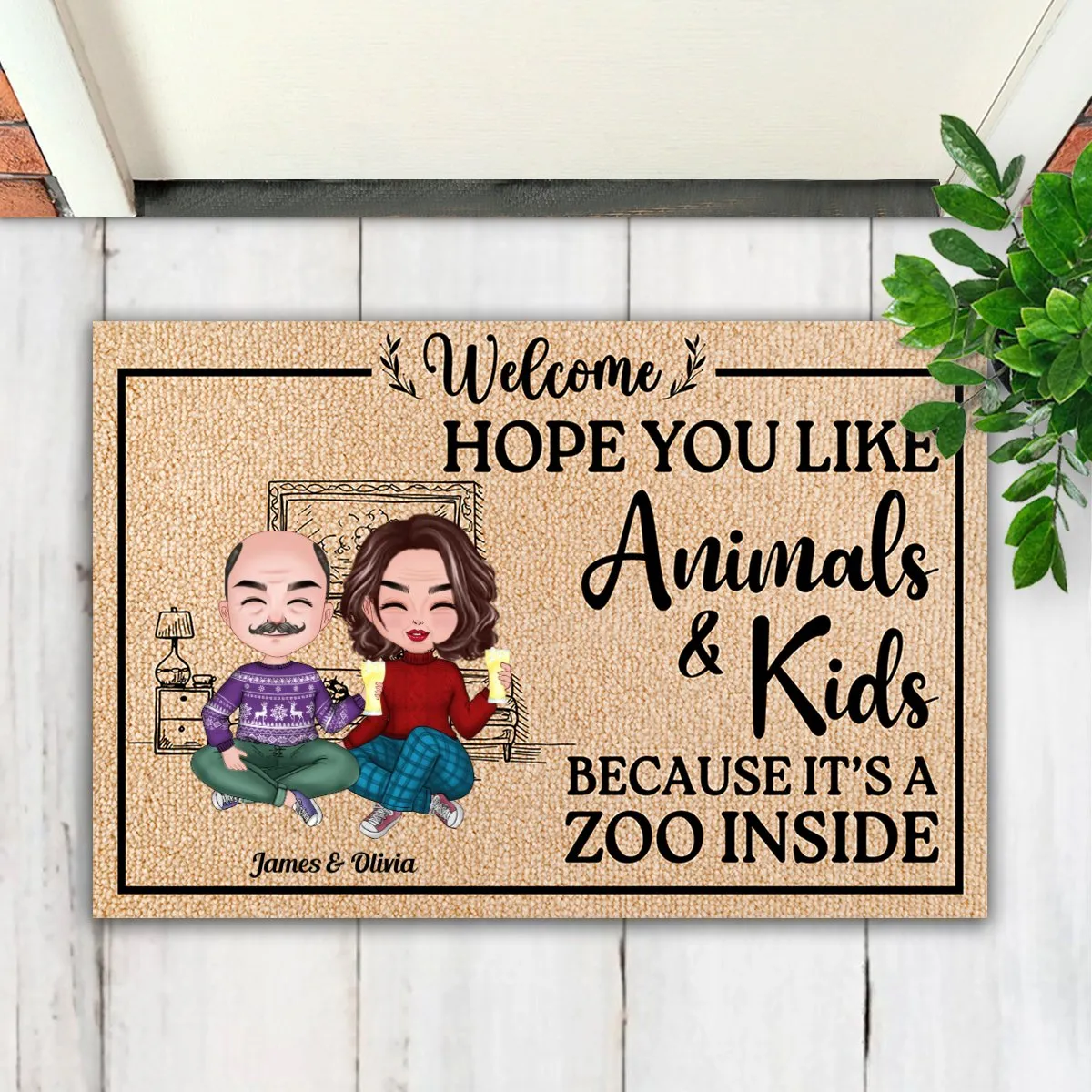 Couple - Hope You Like Animals And Kids - Personalized Doormat