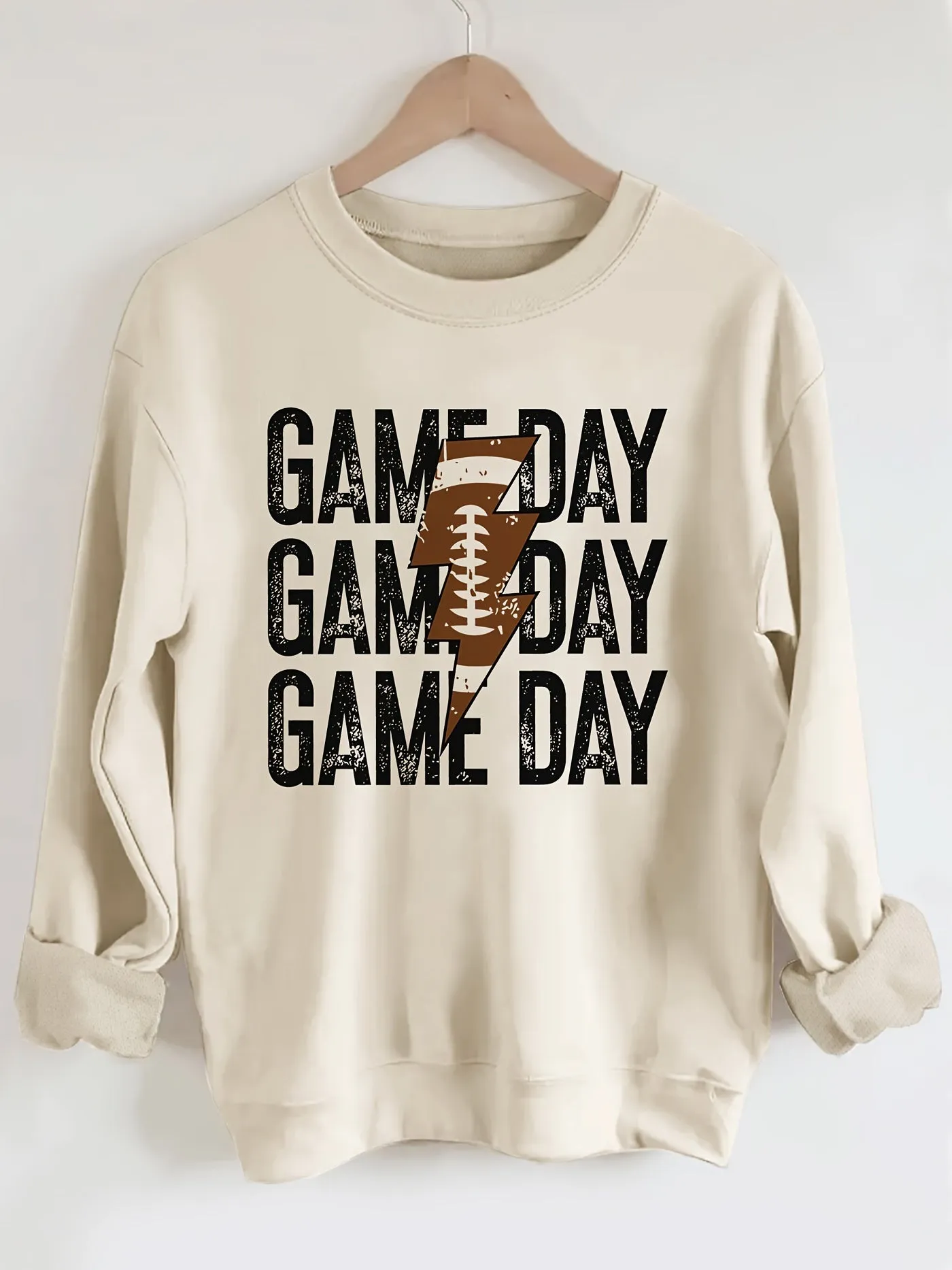 Cozy Game Day Print Pullover Sweatshirt - Fashion Sweatshirts for Women - Casual Long Sleeve Crew Neck Design, Soft and Warm for Fall & Winter, Perfect for Outdoor Activities