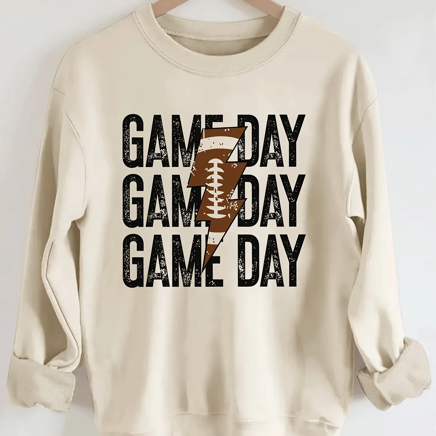 Cozy Game Day Print Pullover Sweatshirt - Fashion Sweatshirts for Women - Casual Long Sleeve Crew Neck Design, Soft and Warm for Fall & Winter, Perfect for Outdoor Activities