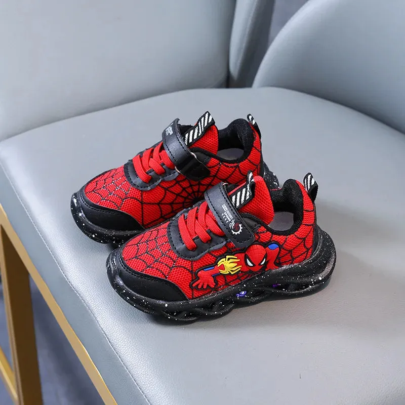 Disney LED Casual Sneakers Red Black For Spring Boys Mesh Outdoor Shoes Children Lighted Non-slip Shoes Size 21-30