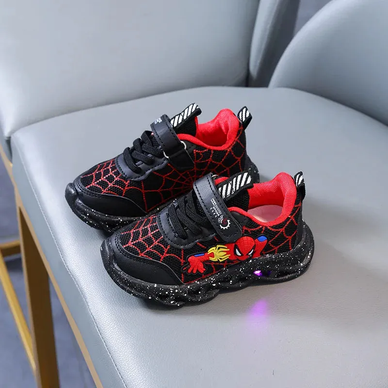 Disney LED Casual Sneakers Red Black For Spring Boys Mesh Outdoor Shoes Children Lighted Non-slip Shoes Size 21-30