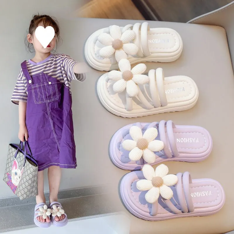 Dunnmall Girls' Slipper Summer Children's Fashion Casual Indoor Outdoor Women's Cute Flowers Non-Slip Soft Bottom Children's Sandals