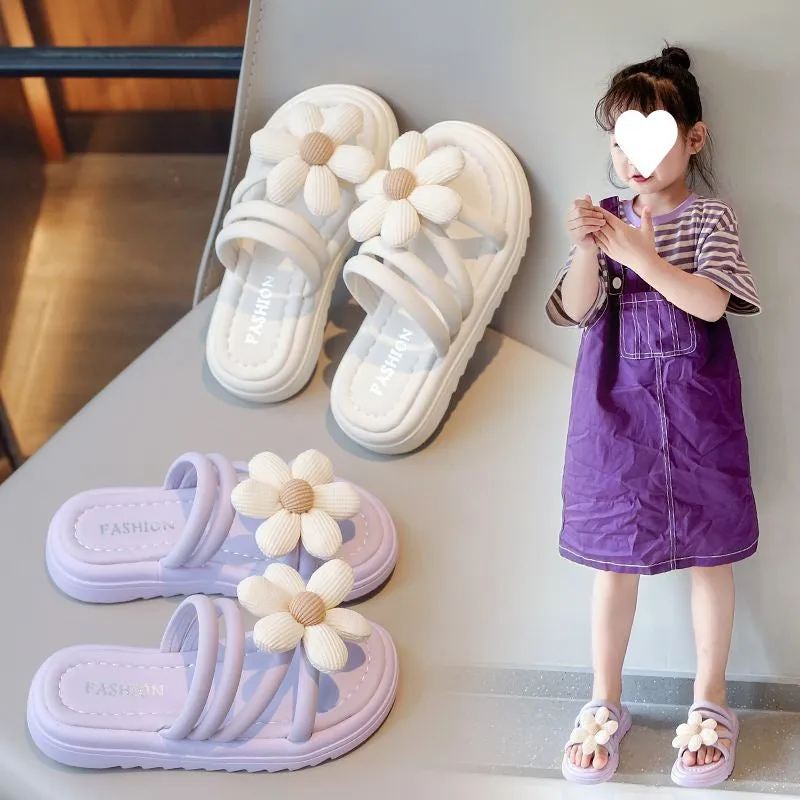 Dunnmall Girls' Slipper Summer Children's Fashion Casual Indoor Outdoor Women's Cute Flowers Non-Slip Soft Bottom Children's Sandals