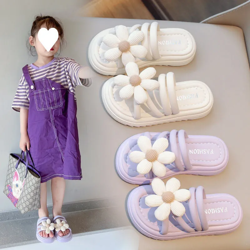 Dunnmall Girls' Slipper Summer Children's Fashion Casual Indoor Outdoor Women's Cute Flowers Non-Slip Soft Bottom Children's Sandals