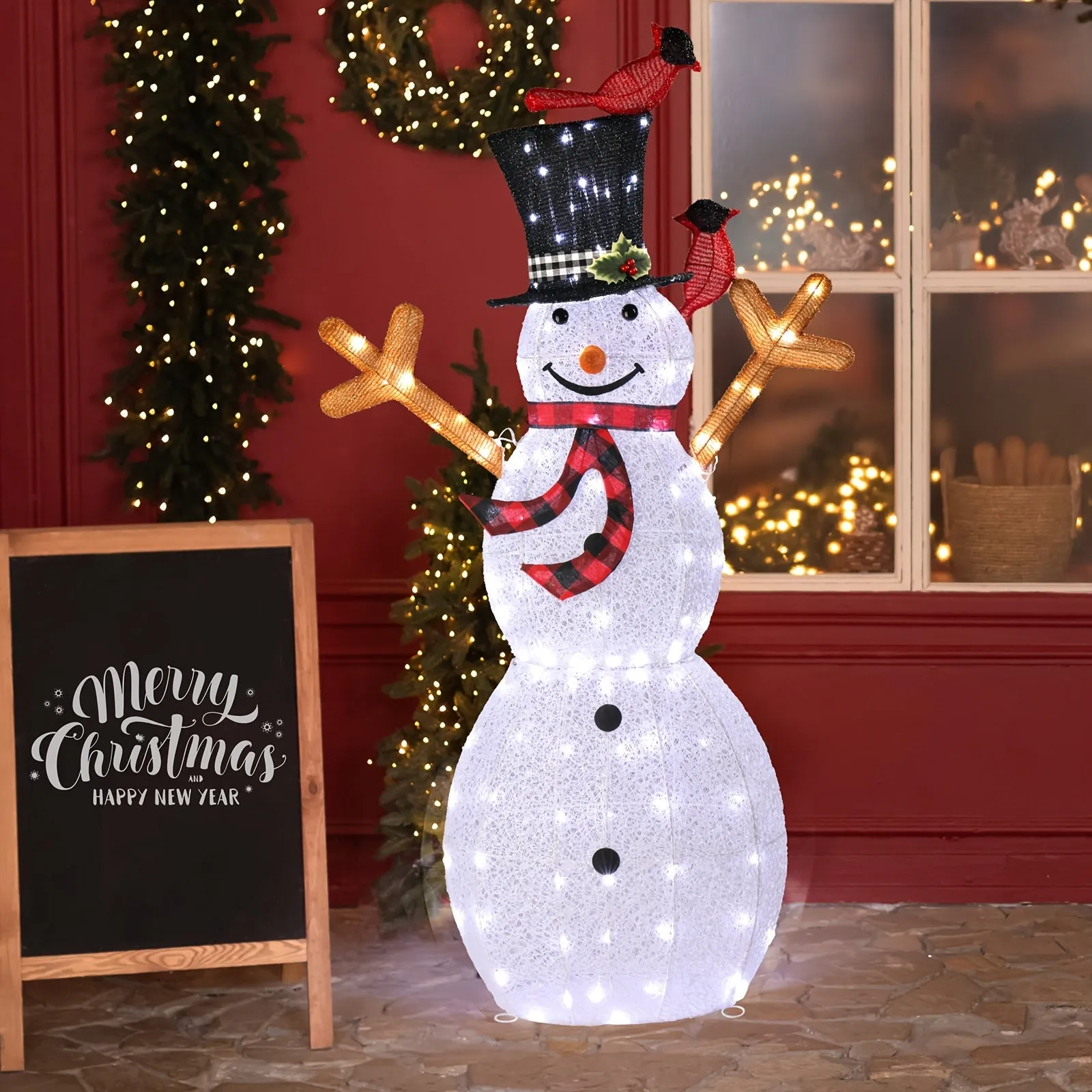 Easy-Install Snowman Christmas Light Decoration with 170 White Lights, USB Powered - Perfect for Outdoor Holiday Display