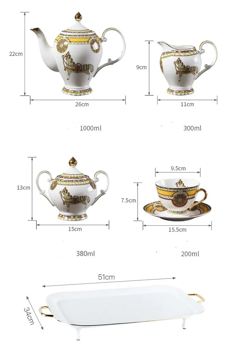 Elegant Luxury English Royal Court Style Hand Made Fine Porcelain Bone China Gold Plated Coffee and Tea Set 12 Pices