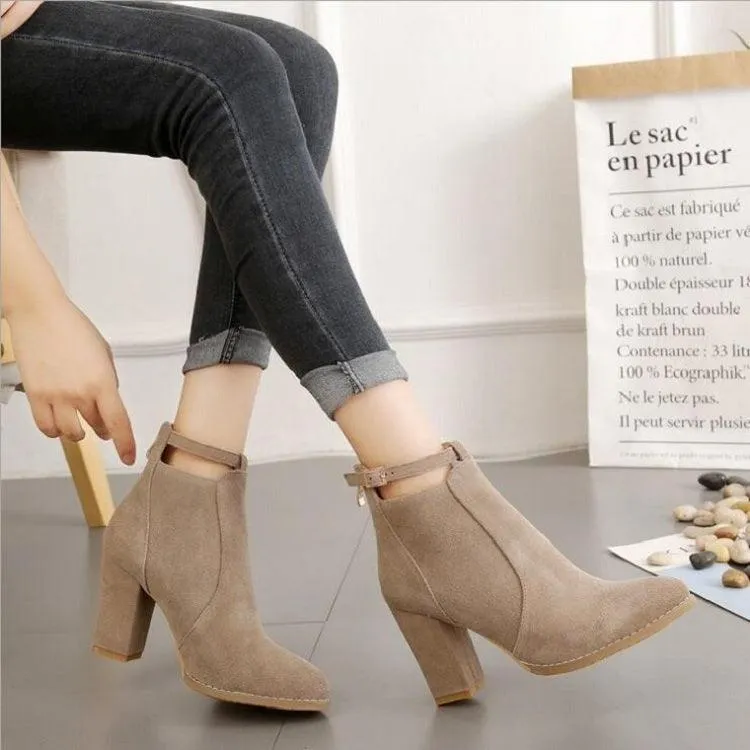 Elegant Suede Pointed Toe High Heel Boots for Women