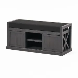 Evvy Modern Acacia Wood Storage Bench with Cushion