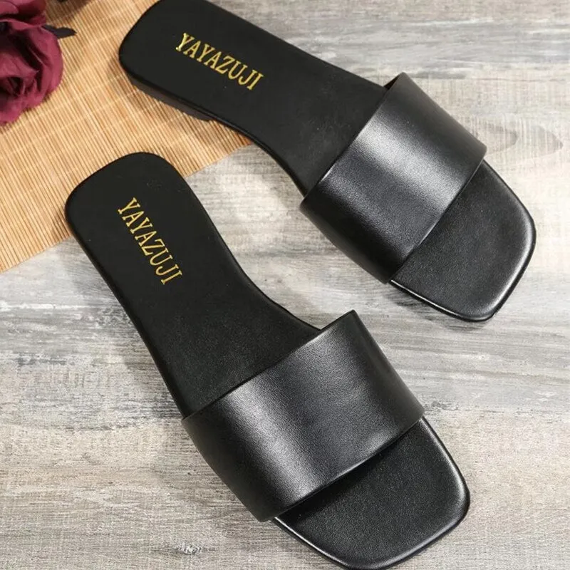 Fashion Minimalist Single Band Slide Sandals Solid Color Women Slippers 2023 Summer New Outdoor Sandy Beach Open Toe Flat Shoes