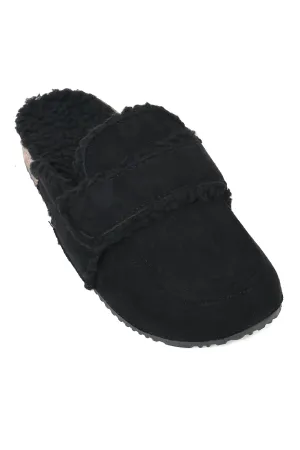 FLEECE-LINED SUEDE SLIP-ONS-BLACK