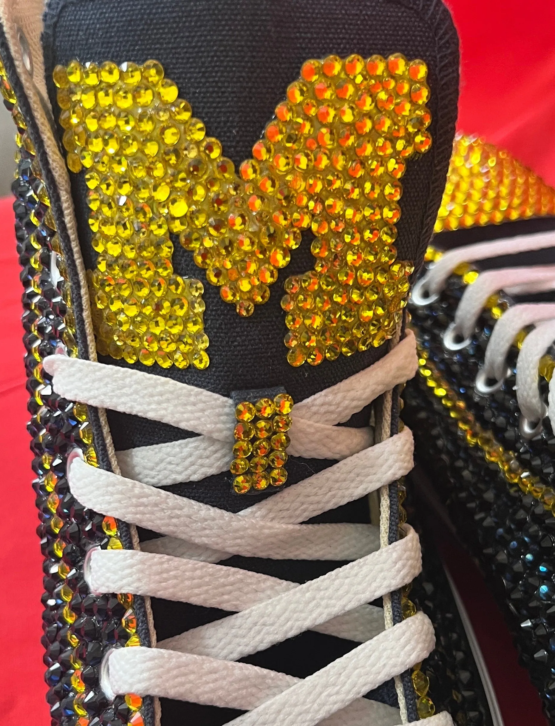 Fully Rhinestoned Professional or College Hi-Top Tennis Shoes, converse, wedding, quinceanera, bling shoes