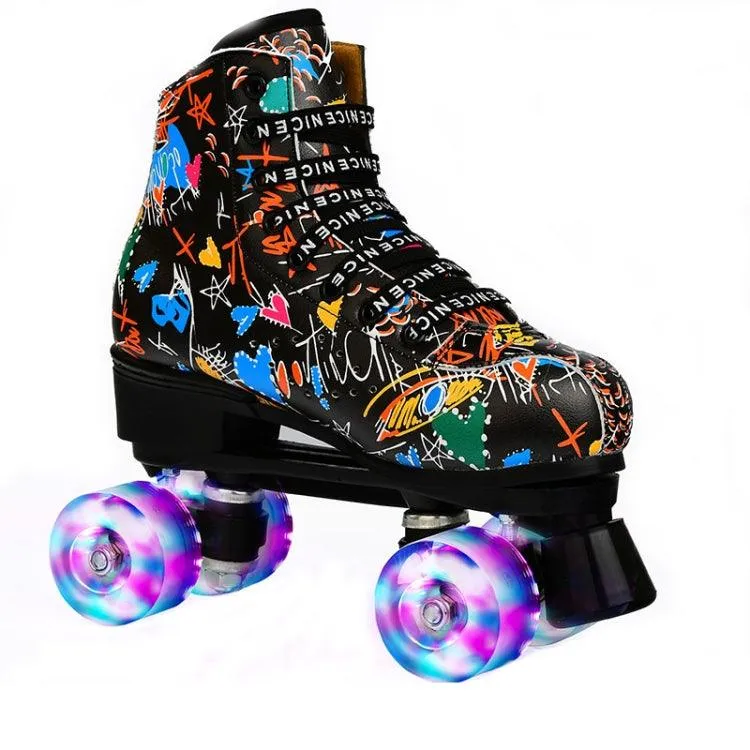 Graffiti Double Row Roller Skates for Adults and Kids - Four-Wheel Design