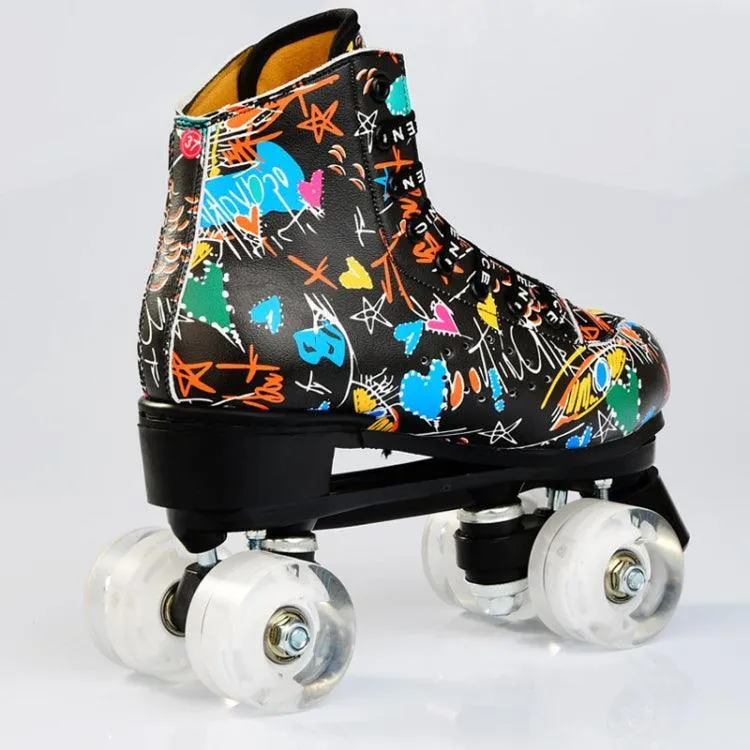 Graffiti Double Row Roller Skates for Adults and Kids - Four-Wheel Design