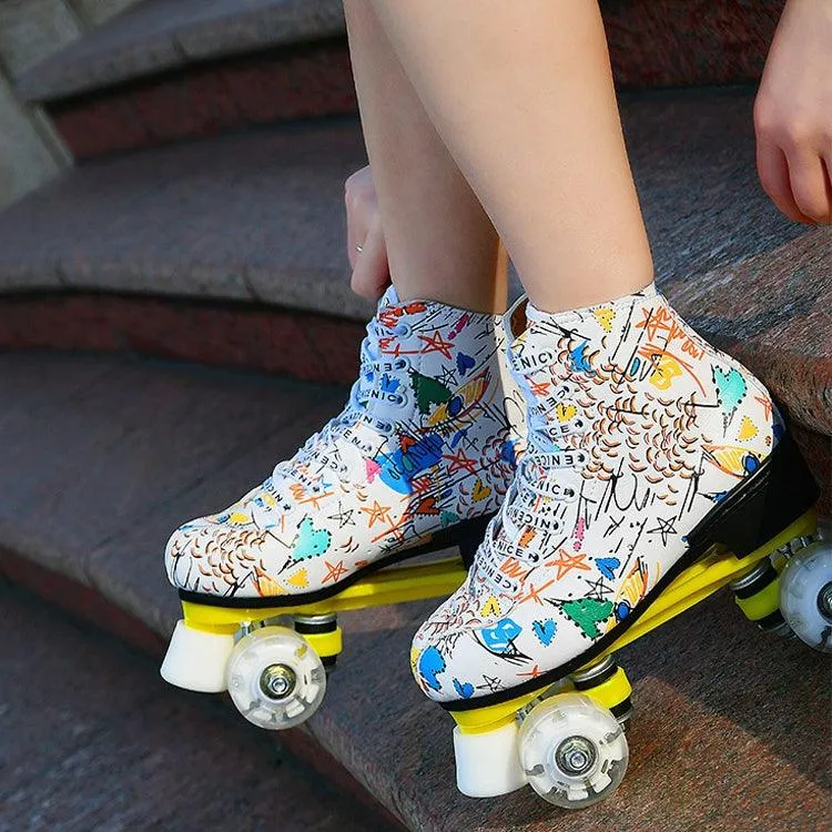 Graffiti Double Row Roller Skates for Adults and Kids - Four-Wheel Design