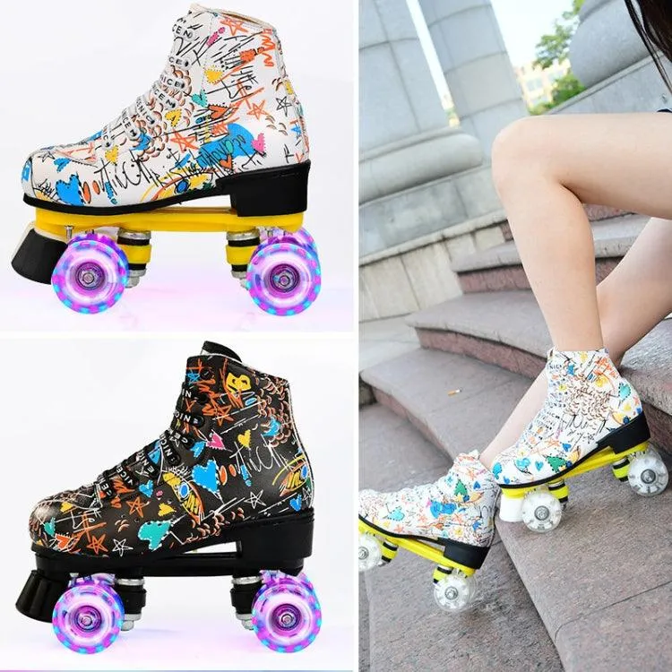 Graffiti Double Row Roller Skates for Adults and Kids - Four-Wheel Design