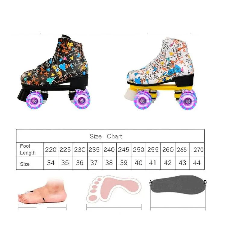 Graffiti Double Row Roller Skates for Adults and Kids - Four-Wheel Design