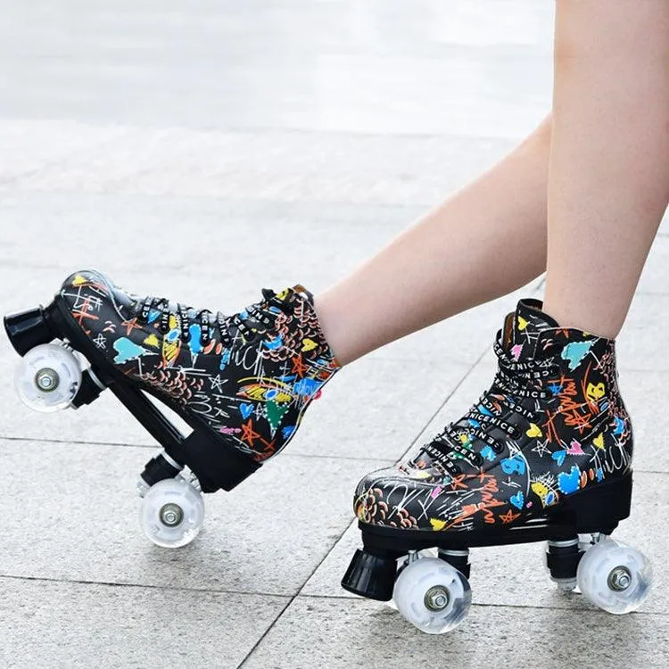 Graffiti Double Row Roller Skates for Adults and Kids - Four-Wheel Design