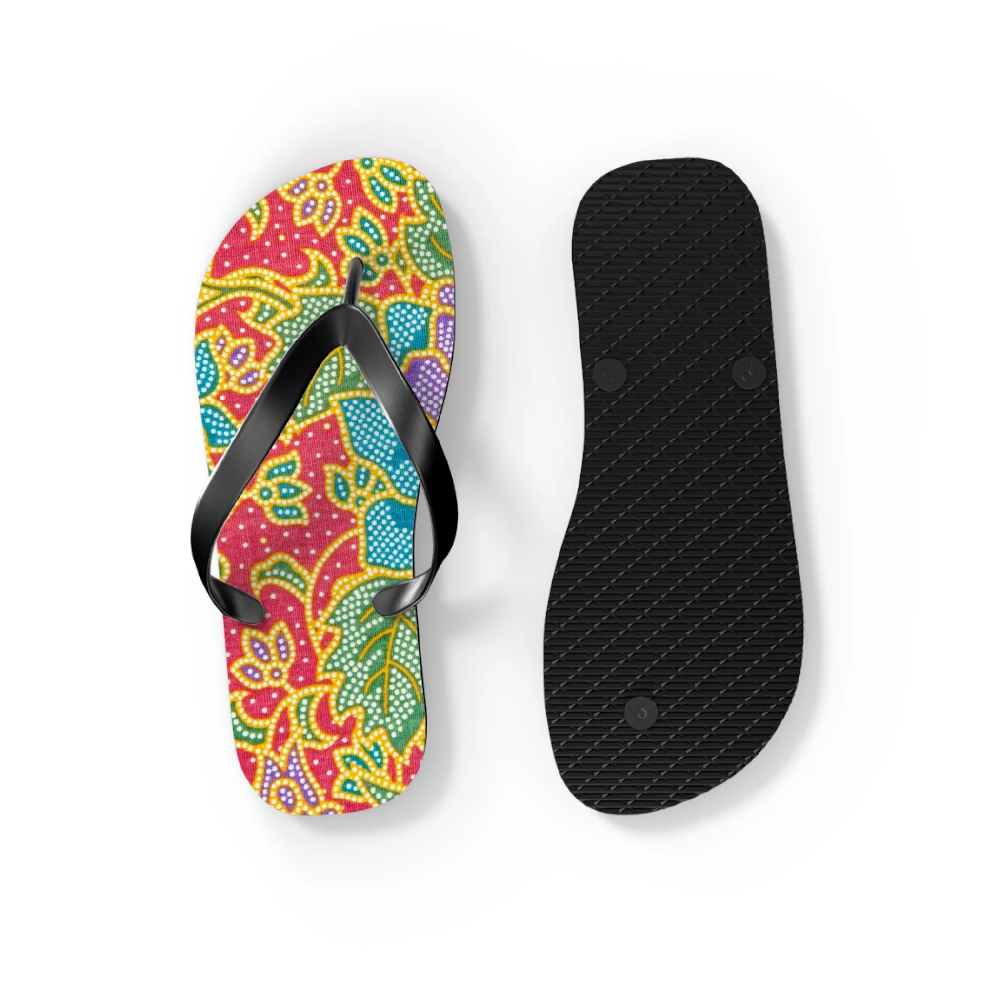 Green and red flowers - Inovax Flip Flops