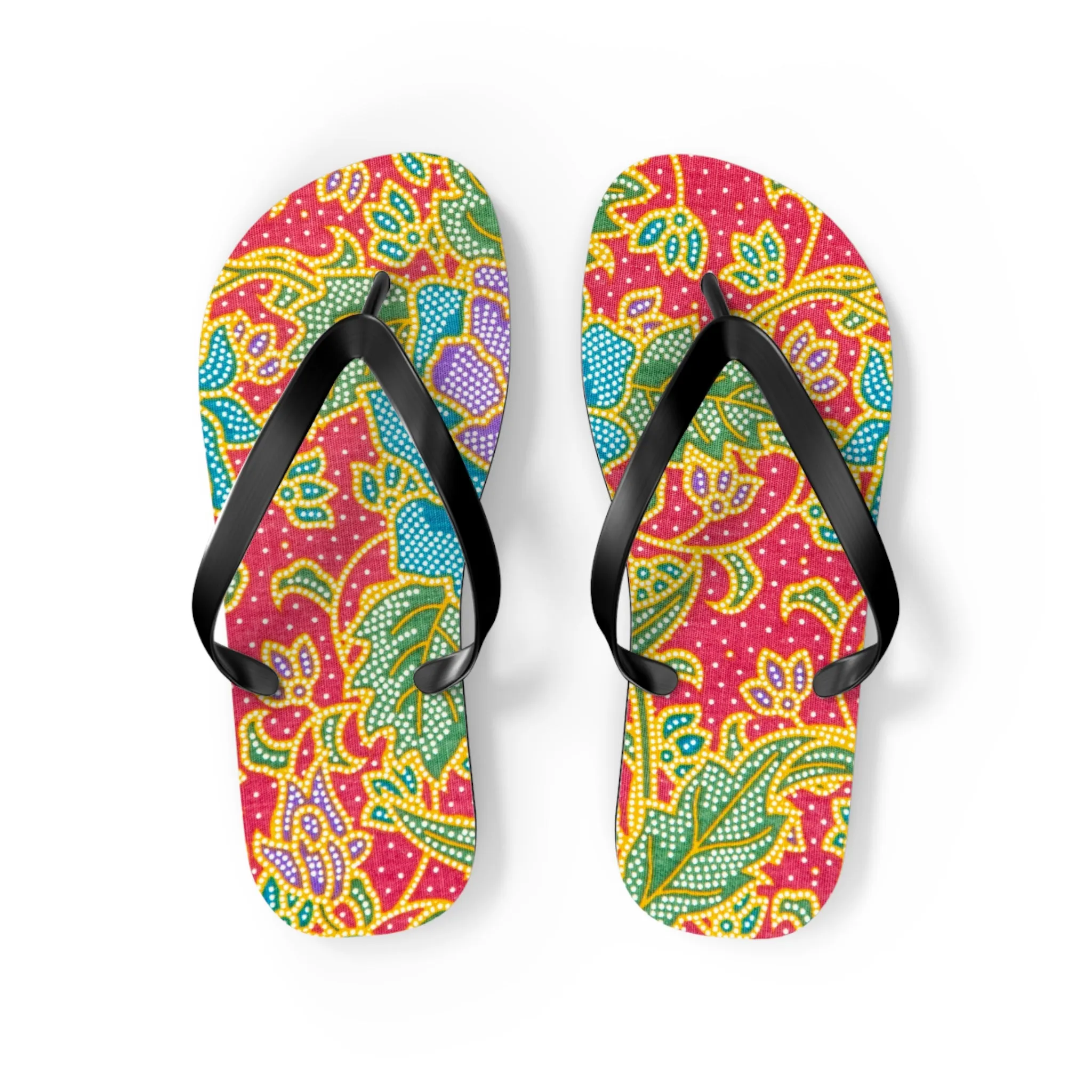 Green and red flowers - Inovax Flip Flops