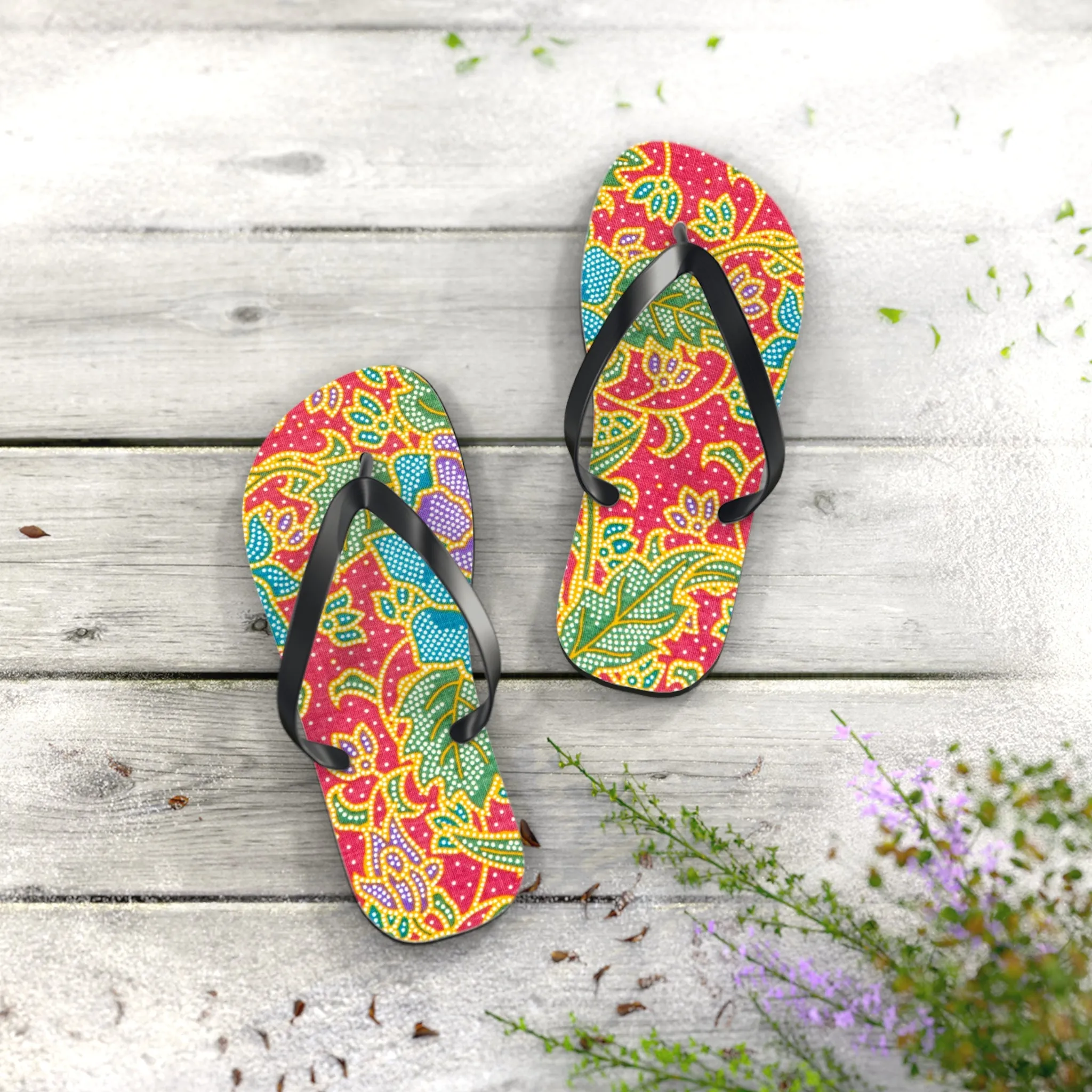 Green and red flowers - Inovax Flip Flops