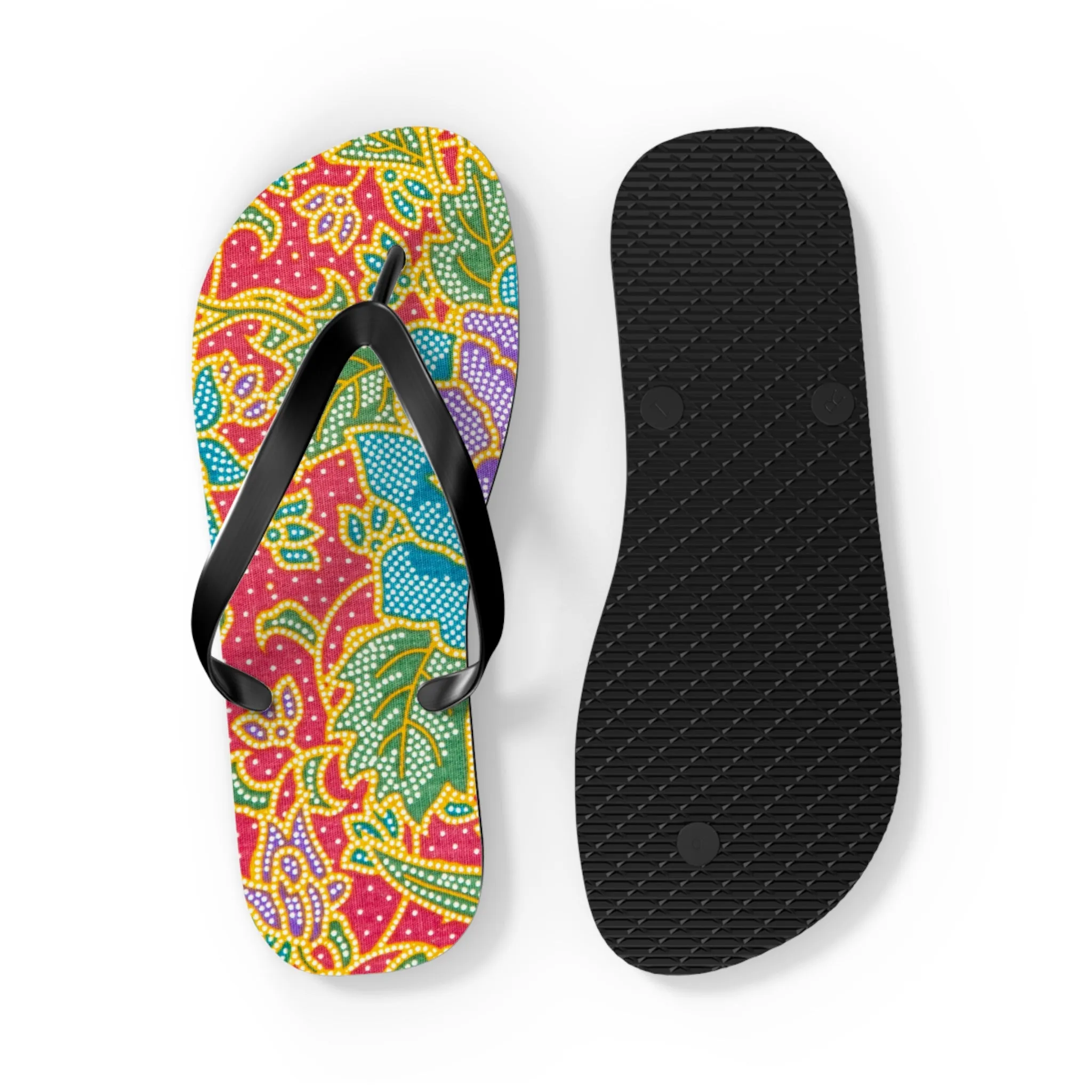 Green and red flowers - Inovax Flip Flops