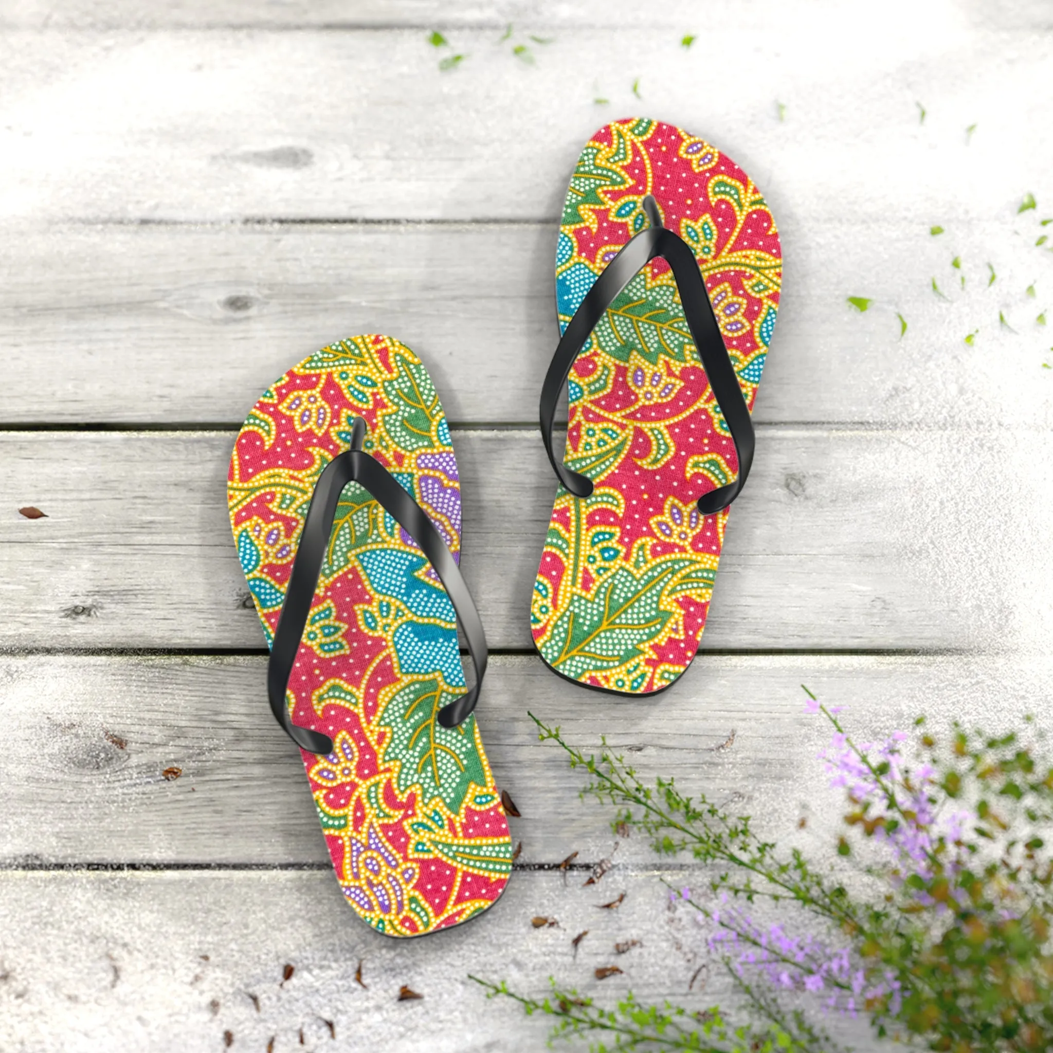 Green and red flowers - Inovax Flip Flops