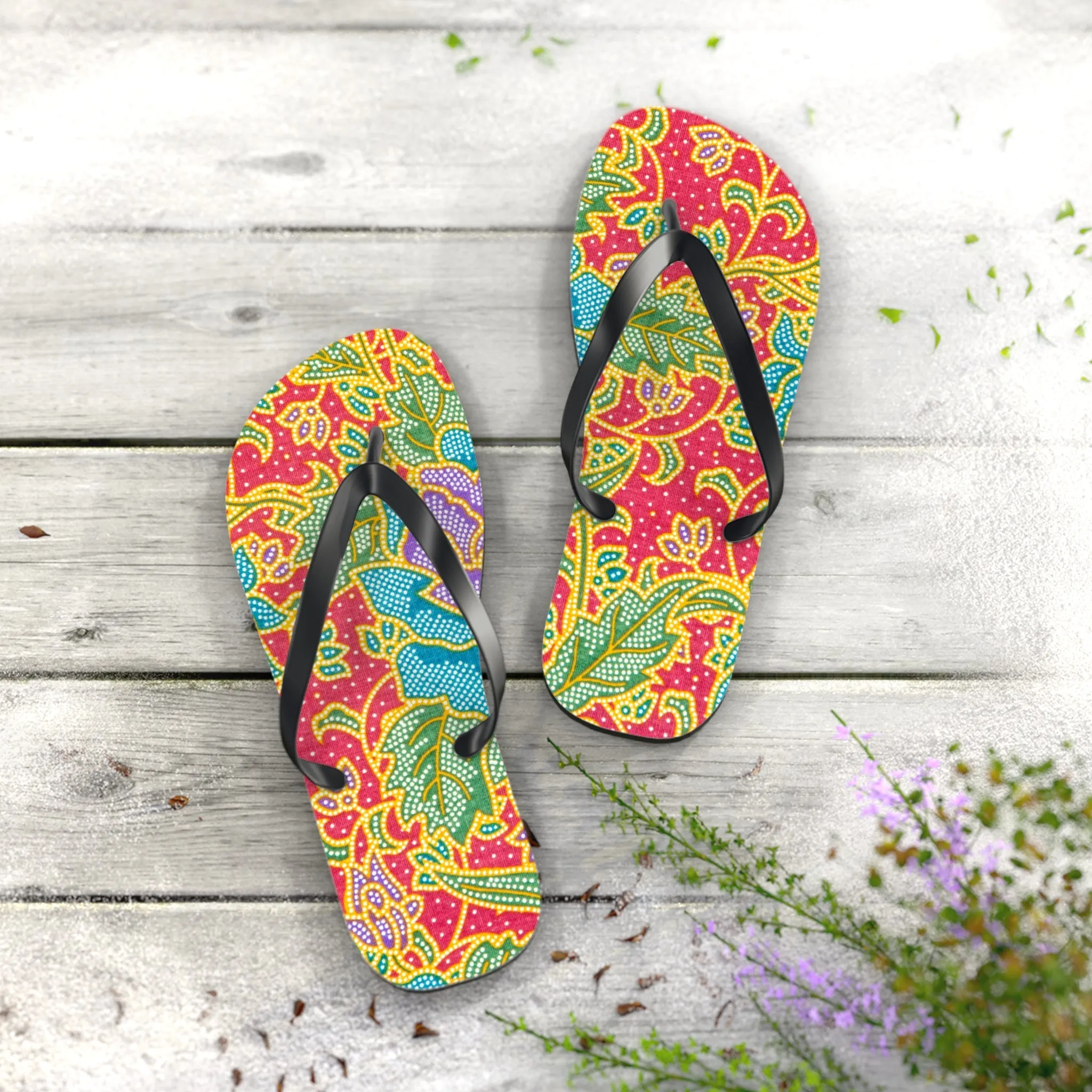 Green and red flowers - Inovax Flip Flops