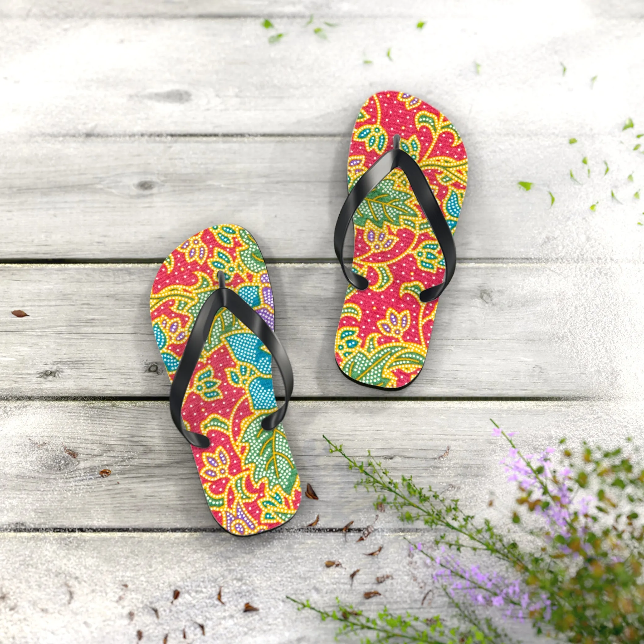 Green and red flowers - Inovax Flip Flops