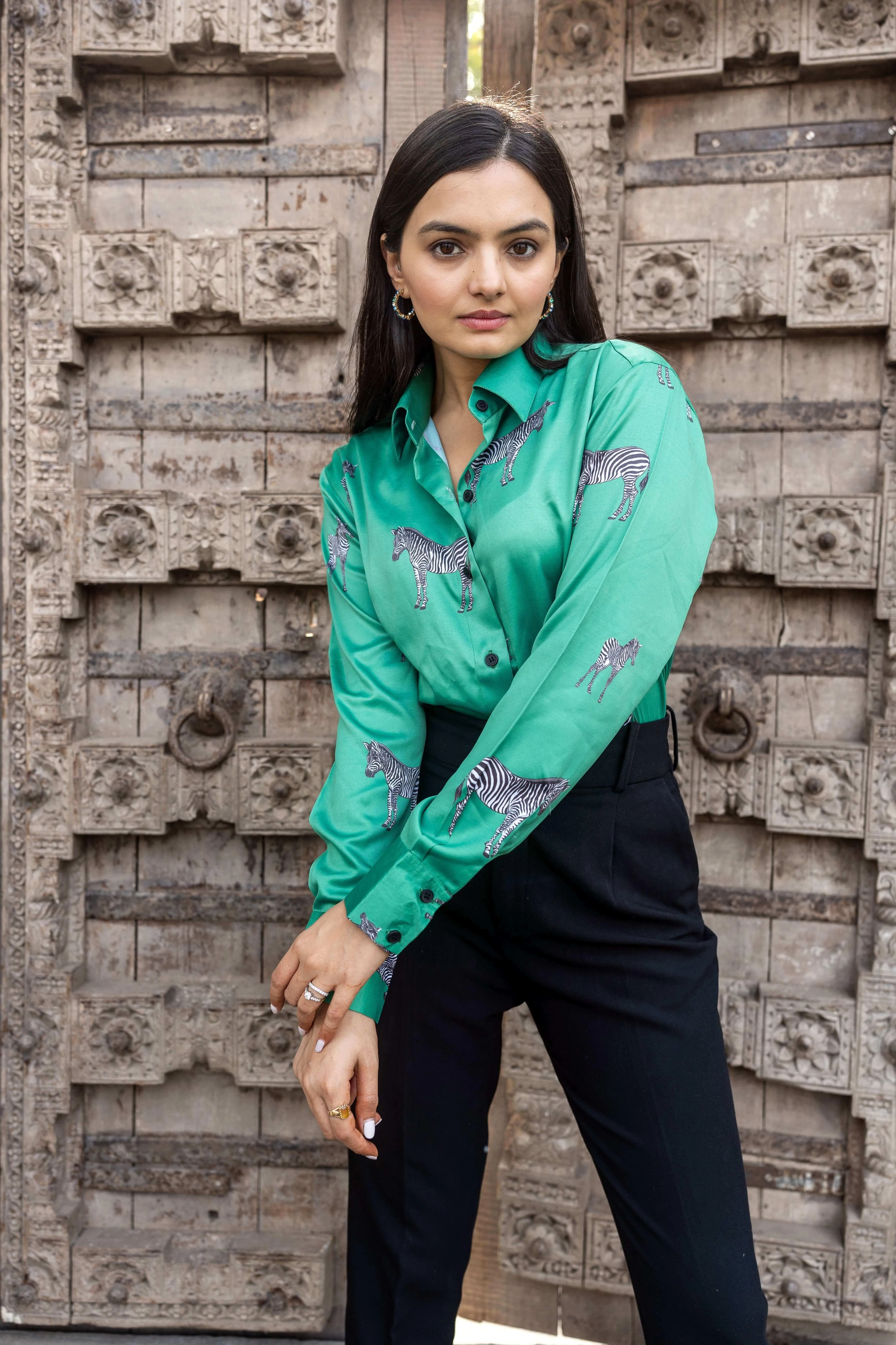 Green Zebra Printed Shirt