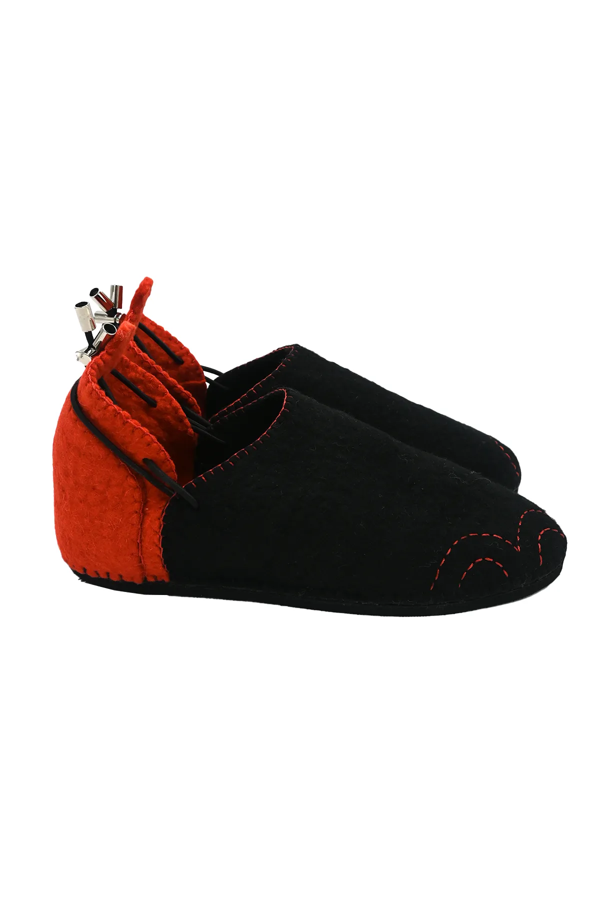 Handmade Wool Shoes Black & Red