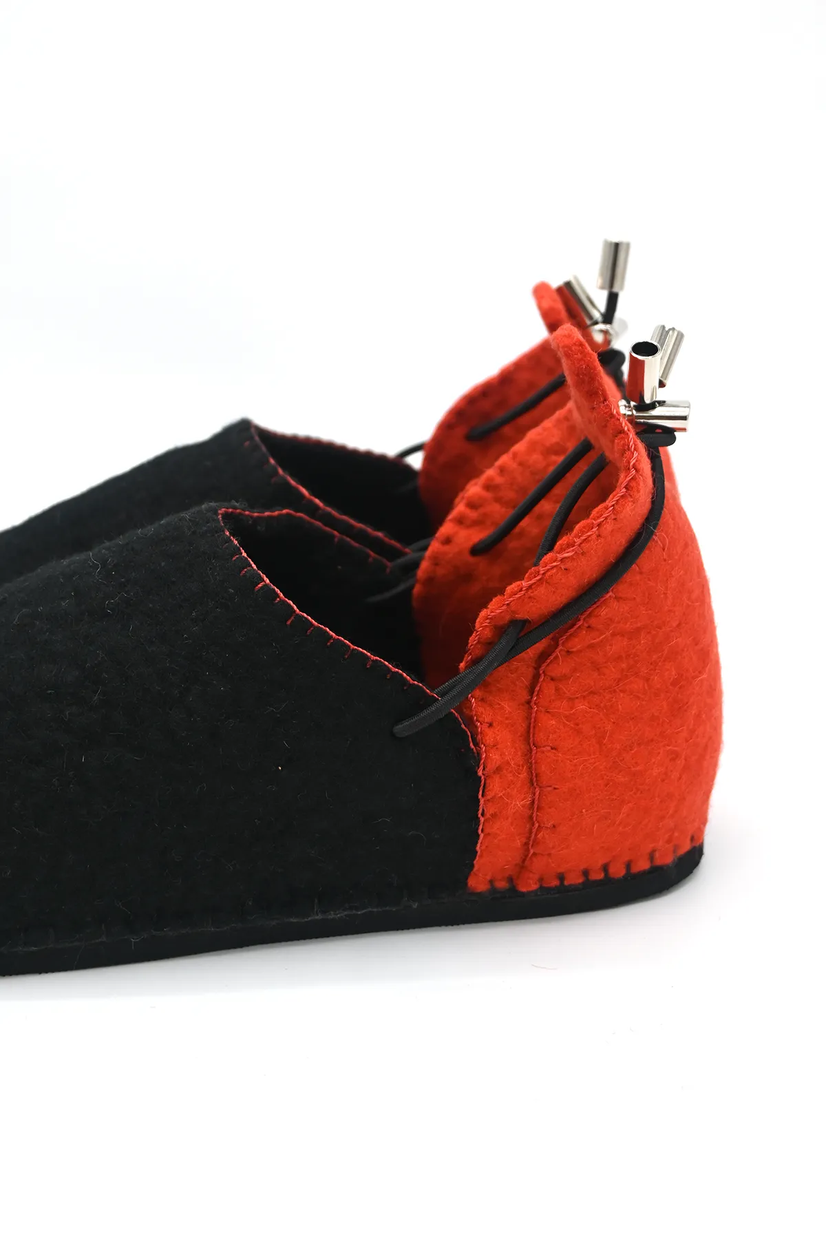 Handmade Wool Shoes Black & Red