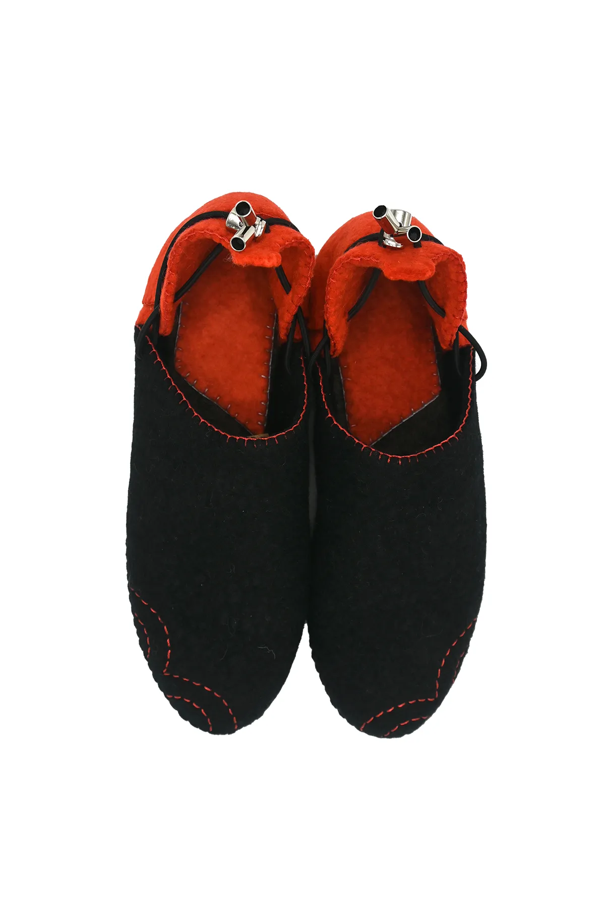 Handmade Wool Shoes Black & Red