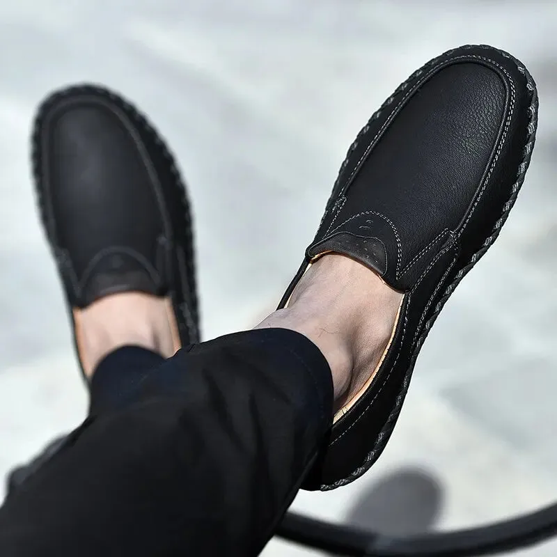 Hnzxzm Men's Casual Shoes Handmade Leather Shoes Outdoor Round Toe Thick Bottom British Men's Leather Shoes