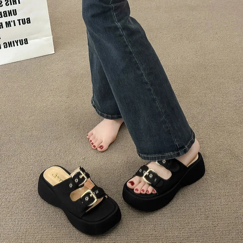 Hnzxzm Summer Chunky Women Slipper Fashion Open Toe Platform Heel Ladies Casual Sandal Shoes Outdoor Beach Vaction Slides