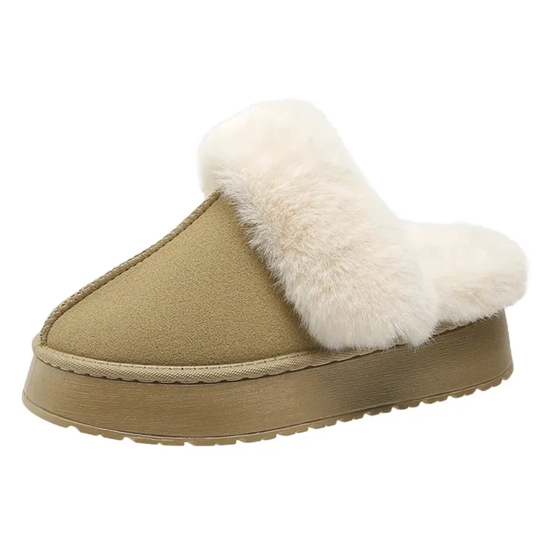 Hnzxzm Women Thick Sole Faux Fur Slippers Winter Plush Warm Cotton Shoes Woman Indoor Outdoor Non Slip Fluffy Platform