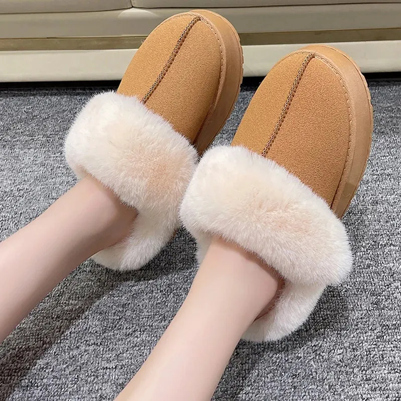 Hnzxzm Women Thick Sole Faux Fur Slippers Winter Plush Warm Cotton Shoes Woman Indoor Outdoor Non Slip Fluffy Platform