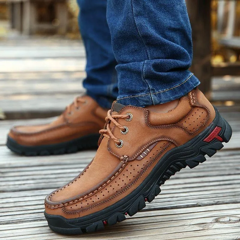 HS0426 Men's Outdoor Hiking Leather Loafers Casual Shoes Sneakers