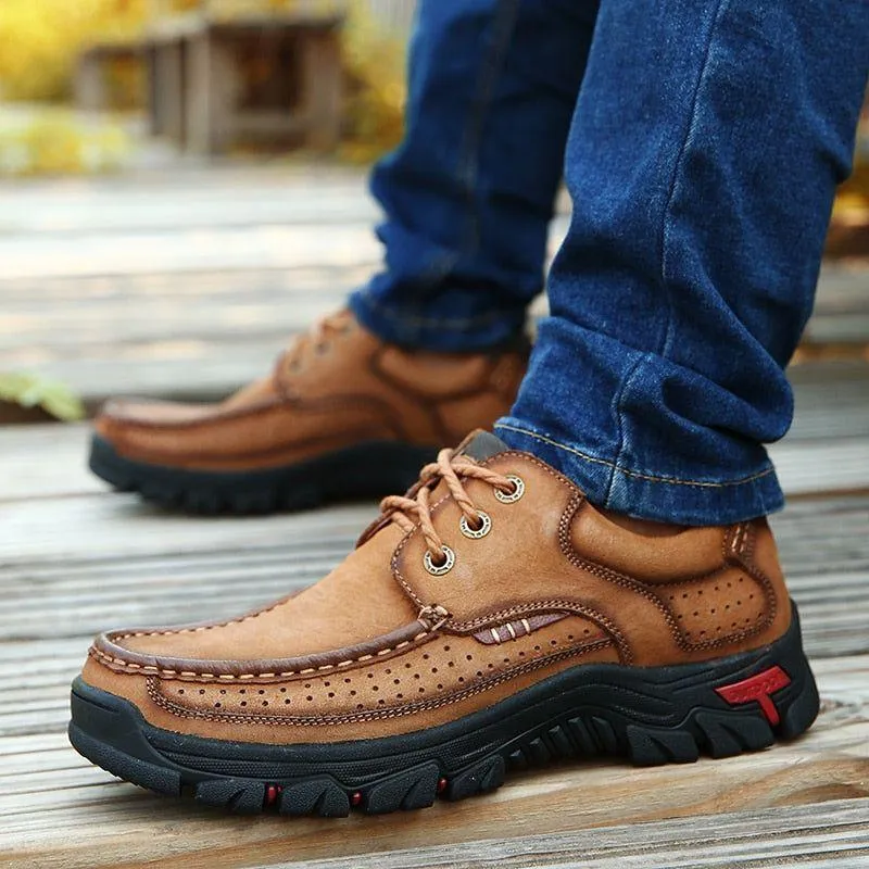 HS0426 Men's Outdoor Hiking Leather Loafers Casual Shoes Sneakers