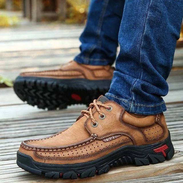 HS0426 Men's Outdoor Hiking Leather Loafers Casual Shoes Sneakers