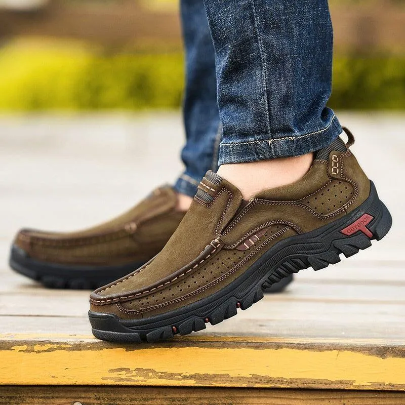 HS0426 Men's Outdoor Hiking Leather Loafers Casual Shoes Sneakers