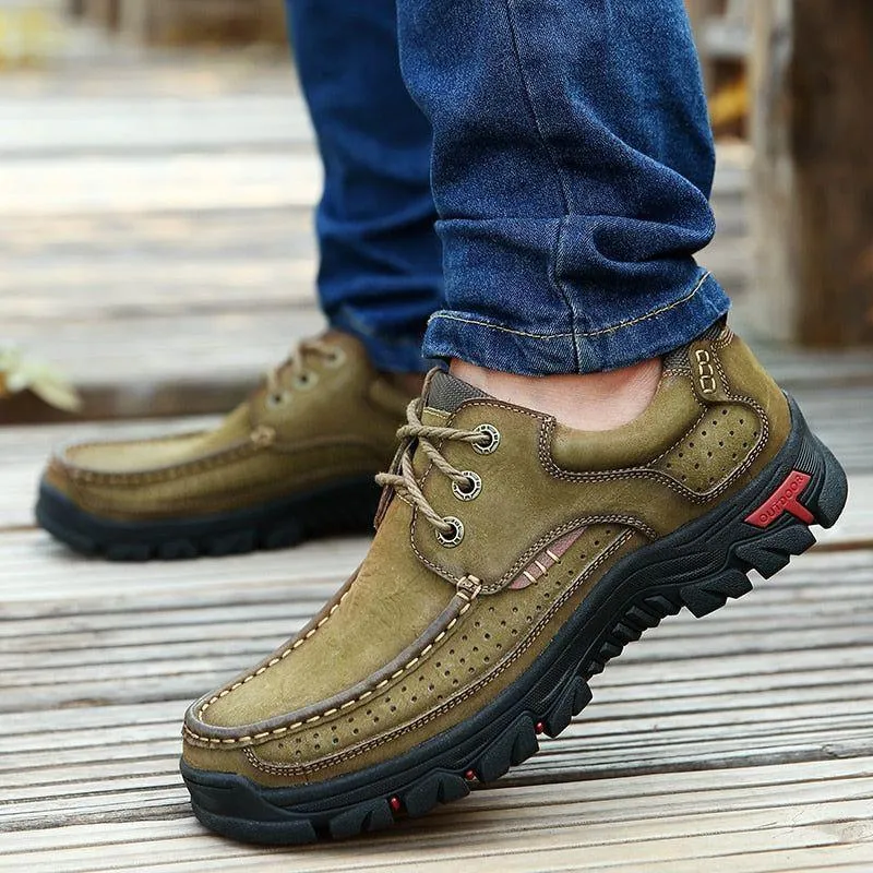 HS0426 Men's Outdoor Hiking Leather Loafers Casual Shoes Sneakers