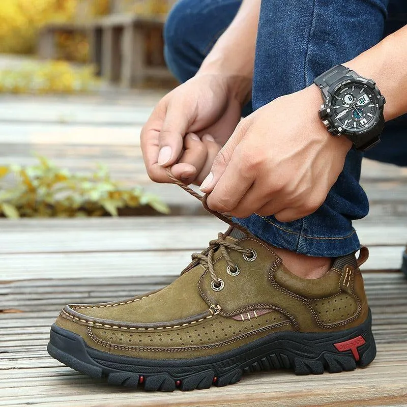 HS0426 Men's Outdoor Hiking Leather Loafers Casual Shoes Sneakers