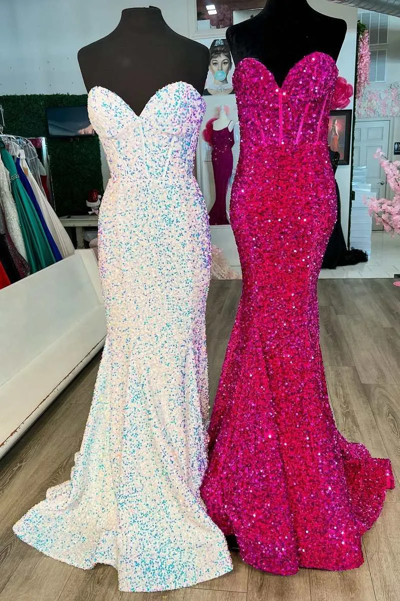 Hunter Green Sweetheart Mermaid Long Prom Dresses,Sparkly Sequin Formal Dresses