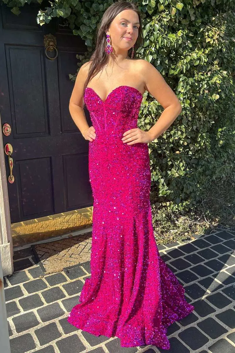 Hunter Green Sweetheart Mermaid Long Prom Dresses,Sparkly Sequin Formal Dresses