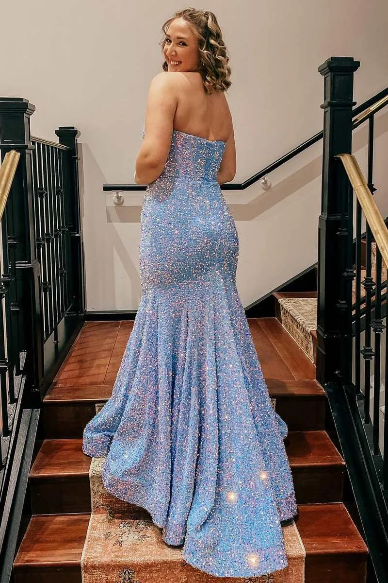 Hunter Green Sweetheart Mermaid Long Prom Dresses,Sparkly Sequin Formal Dresses