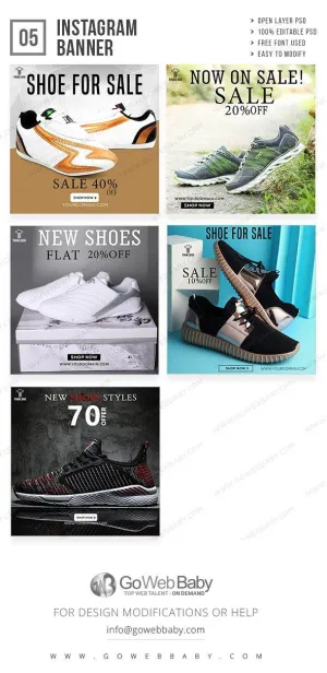 Instagram ad banners - Sport shoes for website marketing