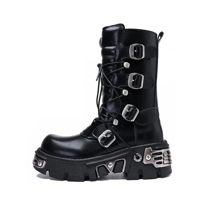 J122 Women's Black Motorcycle Boots: British Street Style Casual Shoes