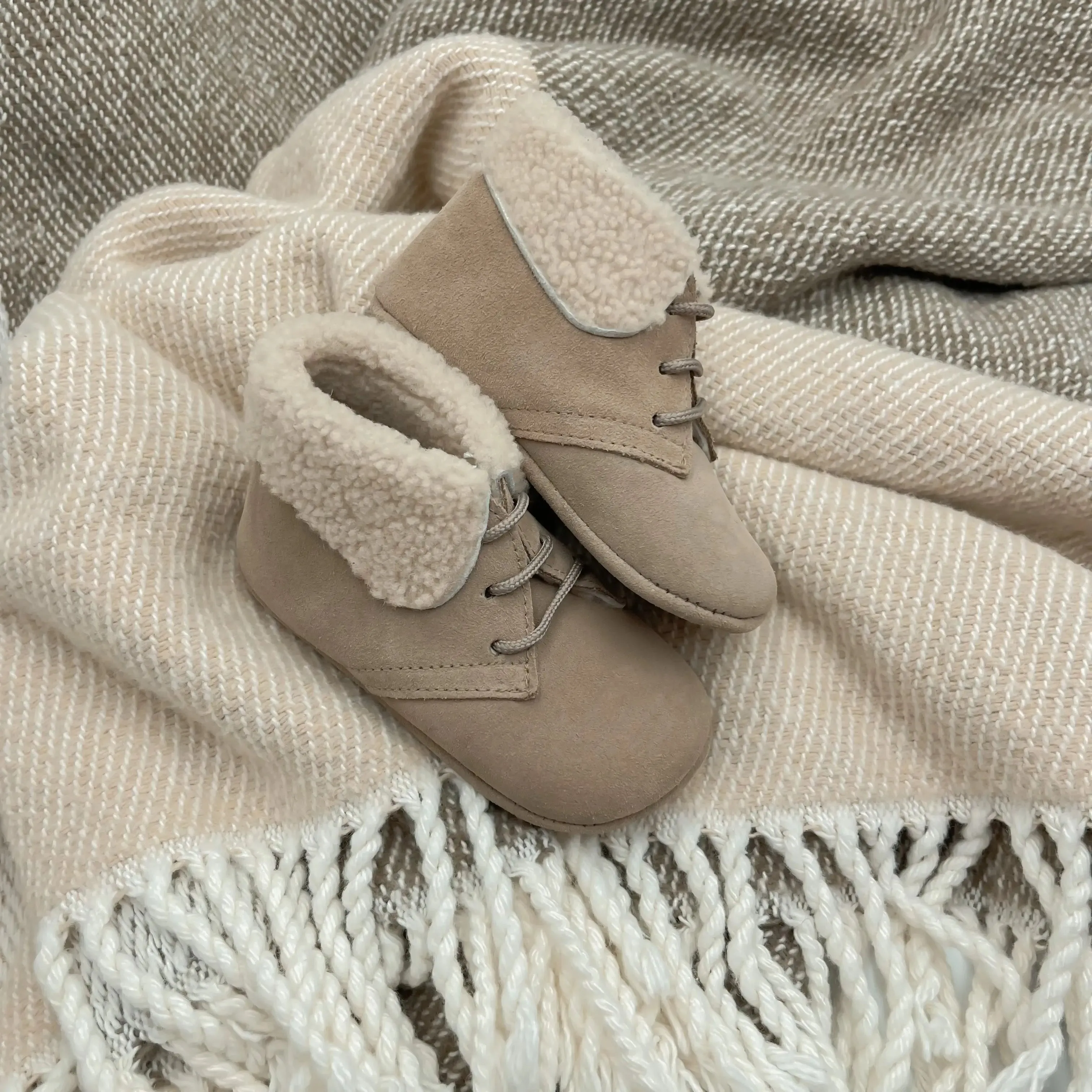 Jamie- Beige Suede Baby Boots