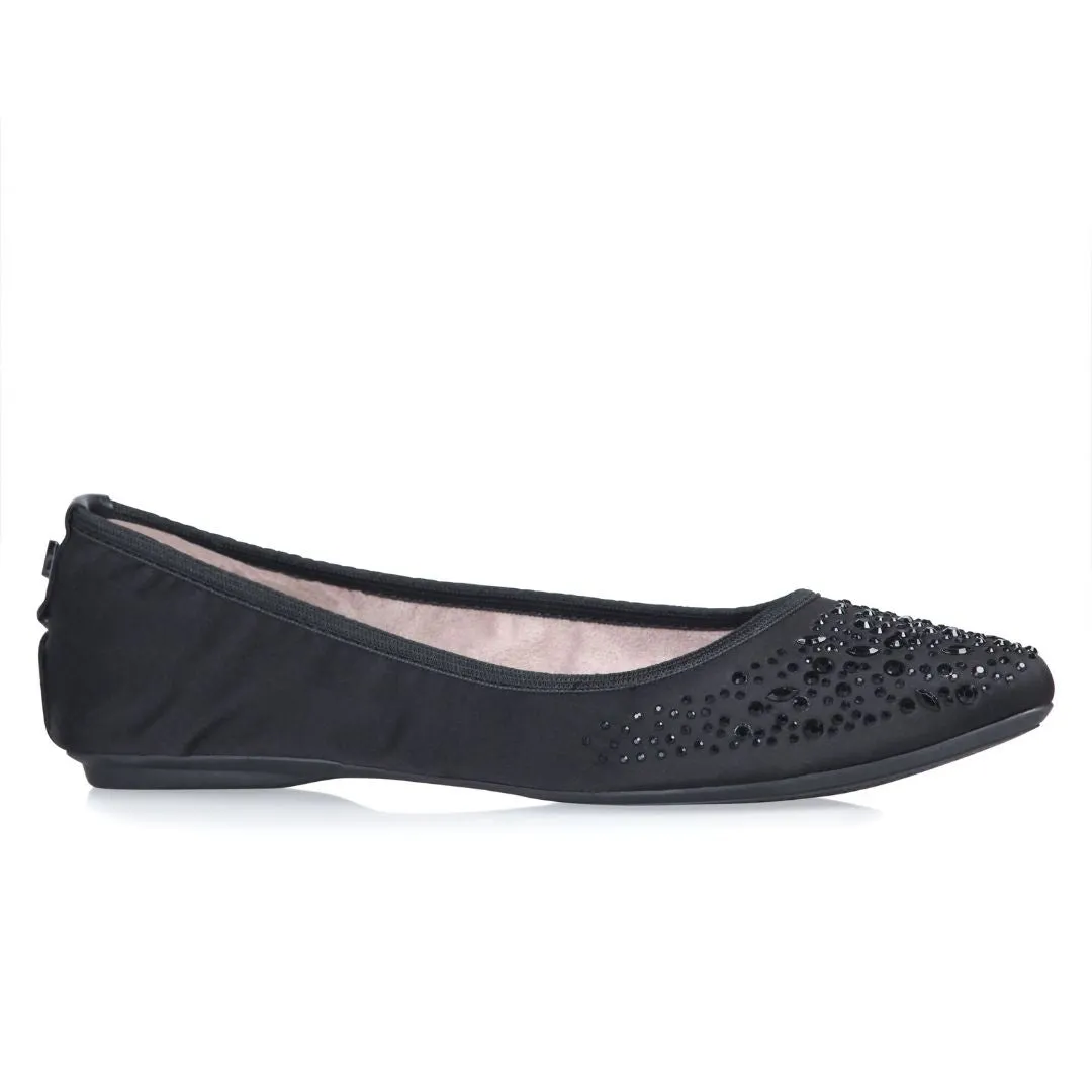 JANEY Ballet Flat Shoes - Black Crystals