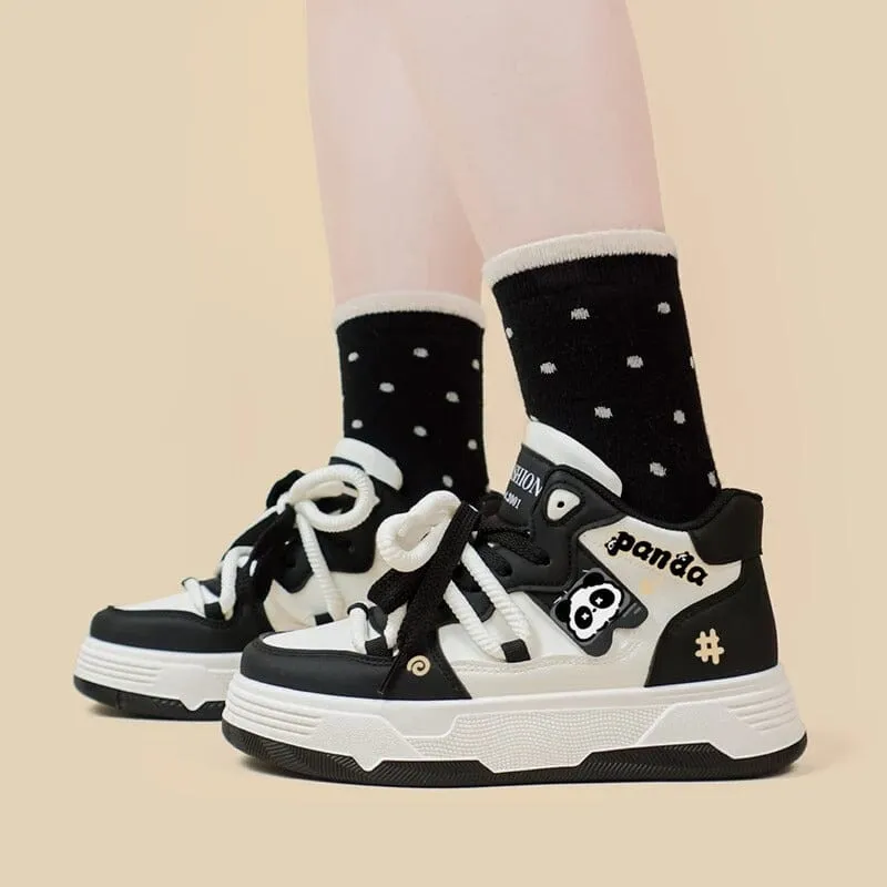 Kawaii Panda Chunky Mid Top Shoes - Women's